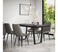 More4Homes Aria Dining Table And Chairs - Black Table Top W Black Legs + Nova Faux Leather Dining Chair Set Of 6 (Grey)
