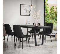 More4Homes Aria Dining Table And Chairs - Black Table Top W Black Legs + Nova Faux Leather Dining Chair Set Of 4 (Black)