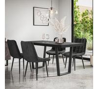 More4Homes Aria Dining Table And Chairs - Black Table Top W Black Legs + Nova Velvet Dining Chair Set Of 6 (Black)
