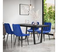 More4Homes Aria Dining Table And Chairs - Black Table Top W Black Legs + Nova Velvet Dining Chair Set Of 6 (Blue)
