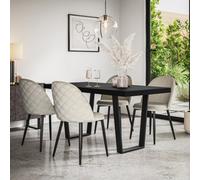 More4Homes Aria Dining Table And Chairs - Black Table Top W Black Legs + Raye Velvet Dining Chair Beige Set Of 6