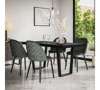 More4Homes Aria Dining Table And Chairs - Black Table Top W Black Legs + Raye Velvet Dining Chair Green Set Of 6