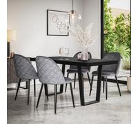 More4Homes Aria Dining Table And Chairs - Black Table Top W Black Legs + Raye Velvet Dining Chair Grey Set Of 6