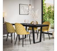 More4Homes Aria Dining Table And Chairs - Black Table Top W Black Legs + Raye Velvet Dining Chair Mustard Set Of 4