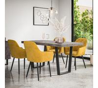 More4Homes Aria Dining Table And Chairs - Concrete Effect Table Top W Black Legs + Anika Velvet Dining Chair Set Of 6 (Mustard)