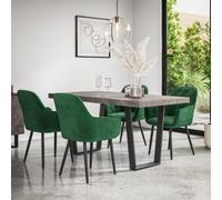 More4Homes Aria Dining Table And Chairs - Concrete Effect Table Top W Black Legs + Anika Velvet Dining Chair Set Of 6 (Green)