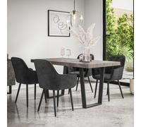 More4Homes Aria Dining Table And Chairs - Concrete Effect Table Top W Black Legs + Anika Velvet Dining Chair Set Of 4 (Black)