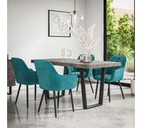 More4Homes Aria Dining Table And Chairs - Concrete Effect Table Top W Black Legs + Anika Velvet Dining Chair Set Of 6 (Blue)