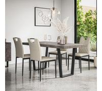 More4Homes Aria Dining Table And Chairs - Concrete Effect Table Top W Black Legs + Monza Linen Dining Chair Set Of 6 (Beige)