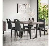 More4Homes Aria Dining Table And Chairs - Concrete Effect Table Top W Black Legs + Monza Linen Dining Chair Set Of 6 (Charcoal)