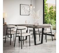 More4Homes Aria Dining Table And Chairs - Concrete Effect Table Top W Black Legs + Myla Linen Dining Chair Beige Set Of 4