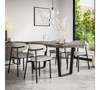 More4Homes Aria Dining Table And Chairs - Concrete Effect Table Top W Black Legs + Myla Linen Dining Chair Grey Set Of 6