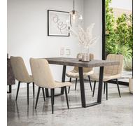 More4Homes Aria Dining Table And Chairs - Concrete Effect Table Top W Black Legs + Nova Velvet Dining Chair Set Of 4 (Beige)