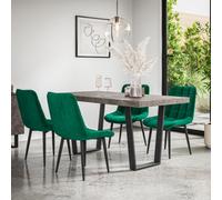 More4Homes Aria Dining Table And Chairs - Concrete Effect Table Top W Black Legs + Nova Velvet Dining Chair Set Of 6 (Green)