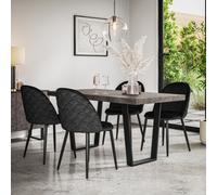 More4Homes Aria Dining Table And Chairs - Concrete Effect Table Top W Black Legs + Raye Velvet Dining Chair Black Set Of 4
