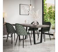 More4Homes Aria Dining Table And Chairs - Concrete Effect Table Top W Black Legs + Raye Velvet Dining Chair Green Set Of 4