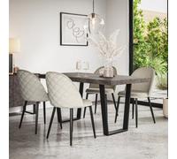 More4Homes Aria Dining Table And Chairs - Concrete Effect Table Top W Black Legs + Raye Velvet Dining Chair Beige Set Of 6