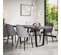 More4Homes Aria Dining Table And Chairs - Concrete Effect Table Top W Black Legs + Raye Velvet Dining Chair Grey Set Of 4