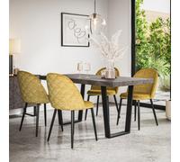 More4Homes Aria Dining Table And Chairs - Concrete Effect Table Top W Black Legs + Raye Velvet Dining Chair Mustard Set Of 6