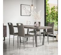 More4Homes Aria Dining Table And Chairs - Concrete Effect Table Top W Chrome Legs + 6 Monza Faux Leather Dining Chairs W Chrome Legs (Grey)
