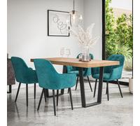 More4Homes Aria Dining Table And Chairs - Oak Effect Table Top W Black Legs + Anika Velvet Dining Chair Set Of 6 (Blue)