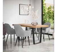 More4Homes Aria Dining Table And Chairs - Oak Effect Table Top W Black Legs + Anika Velvet Dining Chair Set Of 6 (Grey)