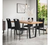 More4Homes Aria Dining Table And Chairs - Oak Effect Table Top W Black Legs + Monza Faux Leather Dining Chair Set Of 6 (Black)