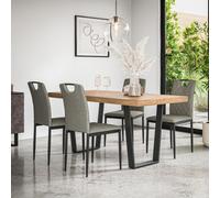 More4Homes Aria Dining Table And Chairs - Oak Effect Table Top W Black Legs + Monza Linen Dining Chair Set Of 4 (Grey)