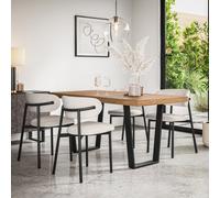 More4Homes Aria Dining Table And Chairs - Oak Effect Table Top W Black Legs + Myla Linen Dining Chair Beige Set Of 6