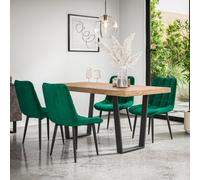 More4Homes Aria Dining Table And Chairs - Oak Effect Table Top W Black Legs + Nova Velvet Dining Chair Set Of 4 (Green)
