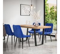 More4Homes Aria Dining Table And Chairs - Oak Effect Table Top W Black Legs + Nova Velvet Dining Chair Set Of 4 (Blue)