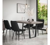 More4Homes Aria Dining Table And Chairs - Oak Effect Table Top W Black Legs + Nova Velvet Dining Chair Set Of 6 (Beige)