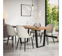 More4Homes Aria Dining Table And Chairs - Oak Effect Table Top W Black Legs + Raye Velvet Dining Chair Beige Set Of 6