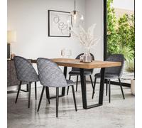 More4Homes Aria Dining Table And Chairs - Oak Effect Table Top W Black Legs + Raye Velvet Dining Chair Grey Set Of 6