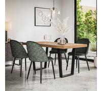 More4Homes Aria Dining Table And Chairs - Oak Effect Table Top W Black Legs + Raye Velvet Dining Chair Green Set Of 4