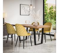 More4Homes Aria Dining Table And Chairs - Oak Effect Table Top W Black Legs + Raye Velvet Dining Chair Mustard Set Of 6