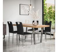 More4Homes Aria Dining Table And Chairs - Oak Effect Table Top W Chrome Legs + 4 Monza Faux Leather Dining Chairs W Chrome Legs (Black)