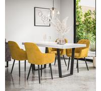 More4Homes Aria Dining Table And Chairs - White Marble Effect Table Top W Black Legs + Anika Velvet Dining Chair Set Of 6 (Mustard)