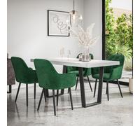 More4Homes Aria Dining Table And Chairs - White Marble Effect Table Top W Black Legs + Anika Velvet Dining Chair Set Of 6 (Green)