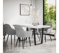 More4Homes Aria Dining Table And Chairs - White Marble Effect Table Top W Black Legs + Anika Velvet Dining Chair Set Of 6 (Grey)