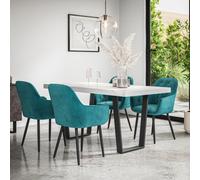 More4Homes Aria Dining Table And Chairs - White Marble Effect Table Top W Black Legs + Anika Velvet Dining Chair Set Of 6 (Blue)