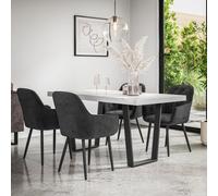 More4Homes Aria Dining Table And Chairs - White Marble Effect Table Top W Black Legs + Anika Velvet Dining Chair Set Of 6 (Black)