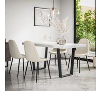 More4Homes Aria Dining Table And Chairs - White Marble Effect Table Top W Black Legs + Maya Boucle Dining Chair Set Of 4 (Ivory White)