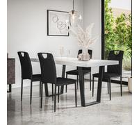 More4Homes Aria Dining Table And Chairs - White Marble Effect Table Top W Black Legs + Monza Faux Leather Dining Chair Set Of 4 (Black)