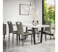 More4Homes Aria Dining Table And Chairs - White Marble Effect Table Top W Black Legs + Monza Linen Dining Chair Set Of 6 (Grey)