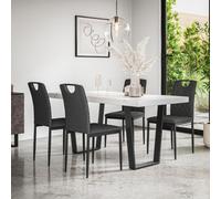 More4Homes Aria Dining Table And Chairs - White Marble Effect Table Top W Black Legs + Monza Linen Dining Chair Set Of 6 (Charcoal)