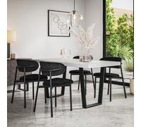 More4Homes Aria Dining Table And Chairs - White Marble Effect Table Top W Black Legs + Myla Linen Dining Chair Black Set Of 4