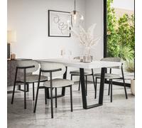 More4Homes Aria Dining Table And Chairs - White Marble Effect Table Top W Black Legs + Myla Linen Dining Chair Grey Set Of 6