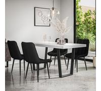 More4Homes Aria Dining Table And Chairs - White Marble Effect Table Top W Black Legs + Nova Faux Leather Dining Chair Set Of 4 (Black)