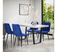 More4Homes Aria Dining Table And Chairs - White Marble Effect Table Top W Black Legs + Nova Velvet Dining Chair Set Of 4 (Blue)